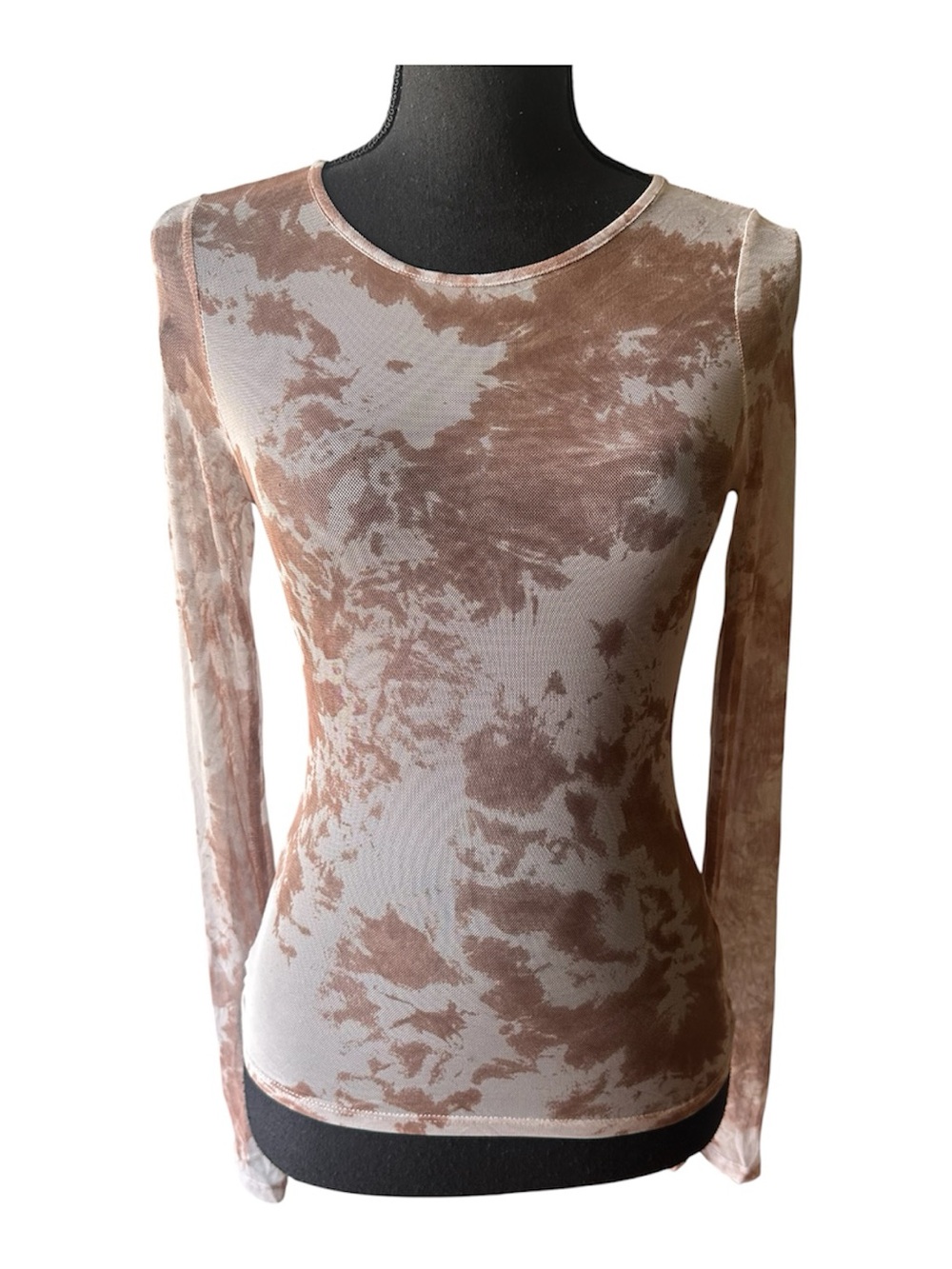 Antistar Tie Dye Sheer Mesh Long Sleeve Top Beige Brown Size S